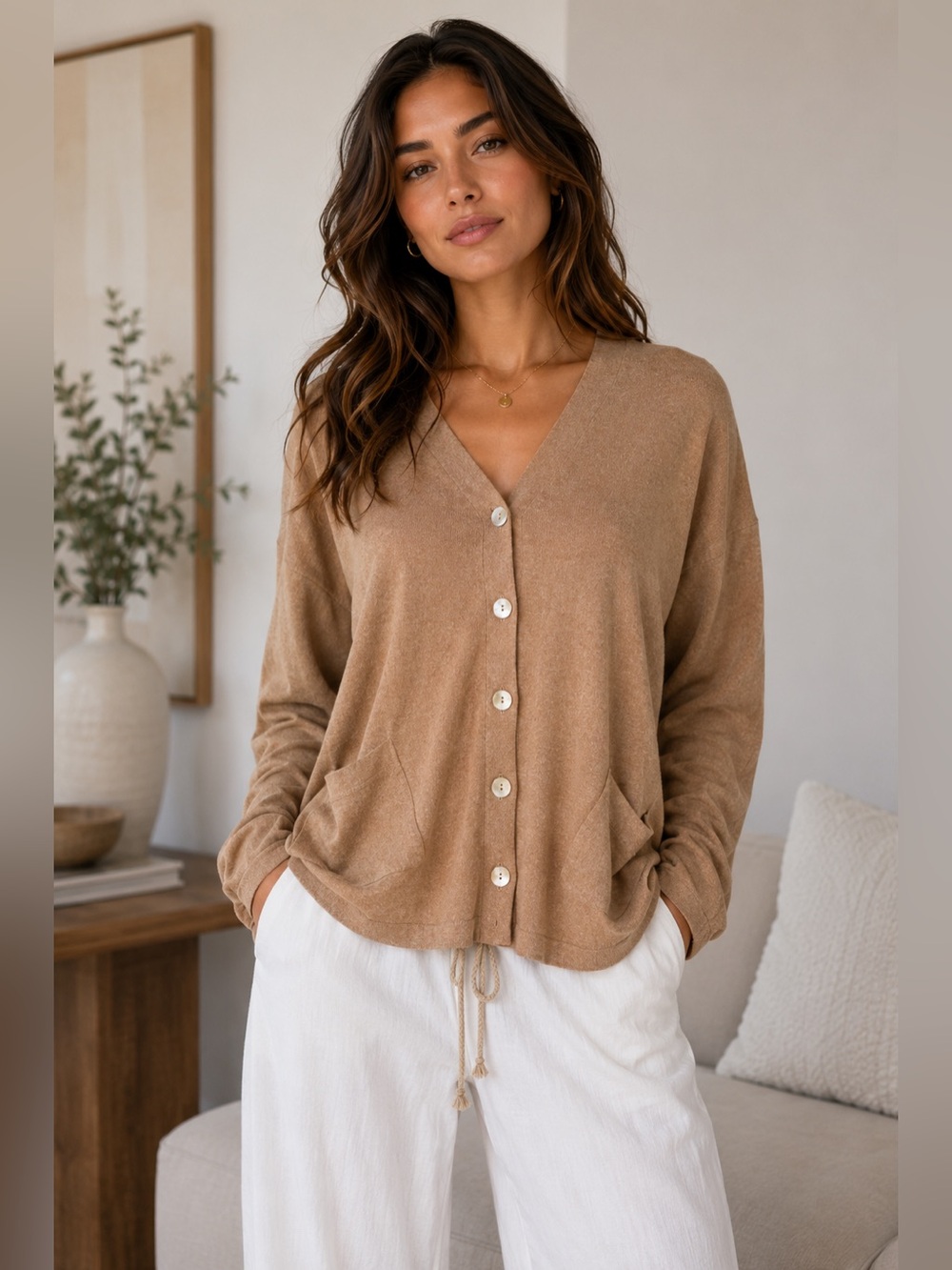 Sz S Barefoot Dreams Cozy Chic Lite NWT $138 MSRP Cozy Tan Cardigan